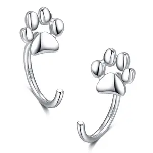 CHIC & ARTSY 925 Sterling Silver Pet Paw Huggie Hoop Earrings – Small Adjustable Open Hoops for Women, Second Hole Friendly