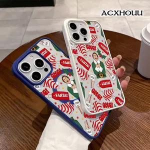 Elf Movie Christmas Pattern Pattern Magnetic Phone Case for iPhone 17 16 15 14 Pro Max 13 12 11 XR XS Plus Anti-Yellowing Shockproof Lightweight Transparent Acrylic Soft Cover Supports Wireless Charging Aesthetic Cellphone
