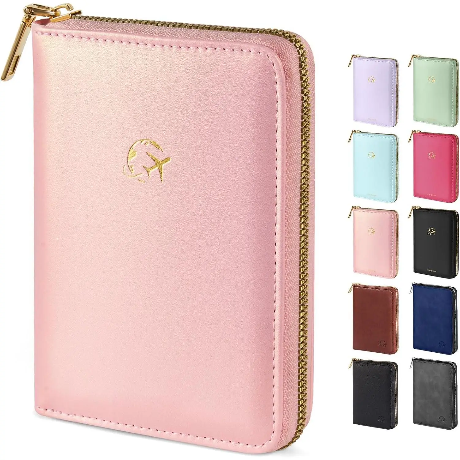 Passport Holder Cover with Safe Zipper Closure,  Passport Wallet for Travel, Cute RFID Blocking Card Case,  Travel Accessories for Women, Rose