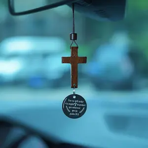 Daily Bible Verse Rearview Mirror Cross Ornament, Hanging Cross Pendant for Car Interior, Christian Faith Car Ornament with NFC Tag, Gift, Home Decor.