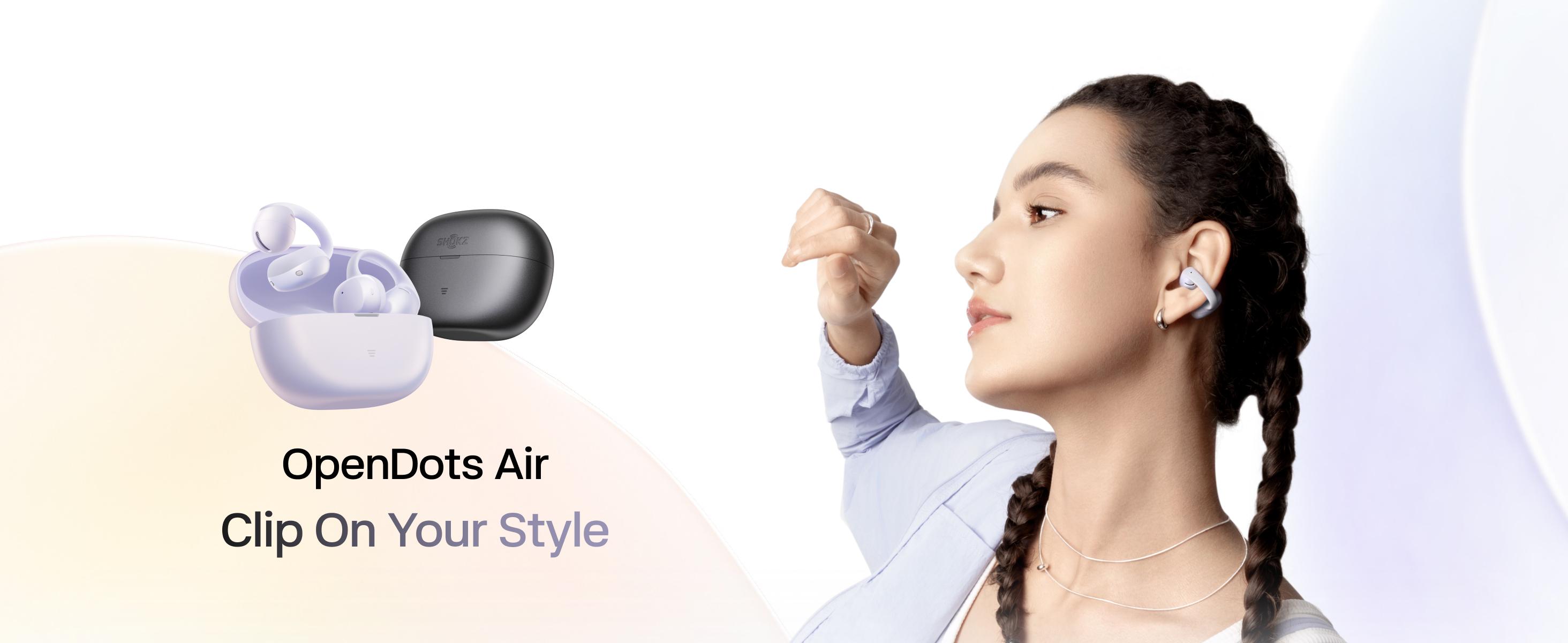 SHOKZ OpenDots Air - Open-Ear, Clip-On Earbuds - Bluetooth 6.1, Up to 36 Hours of Listening, Interchangeable Earbuds, Touch Controls, Dual AI Noise-Canceling Microphones, IP55, Bassphere Technology, DirectPitch Technology