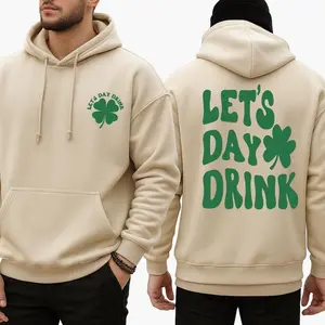 Let’s Day Drink 2 Side Hoodie, Funny St. Patrick’s Day Drinking Graphic, Lucky Clover Crewneck Style, Party Vibes Casual Unisex Pullover