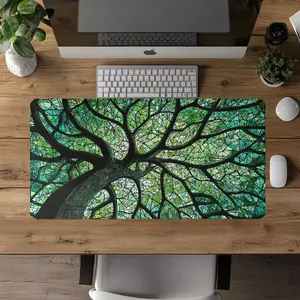 Tree of Life Faux Stained Glass Desk Mat, Green Stained Glass, Nature Mouse Pad, Green Desk Mat, Colorful Desk Pad, Unique Desk Accessories