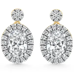3 1/2Ct Oval Halo Dangle Diamond Earrings Yellow Gold Studs Lab Grown