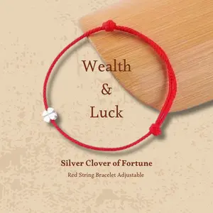 Red String Bracelet Silver Four Leaf Clover – Good Luck & Protection Jewelry Gift