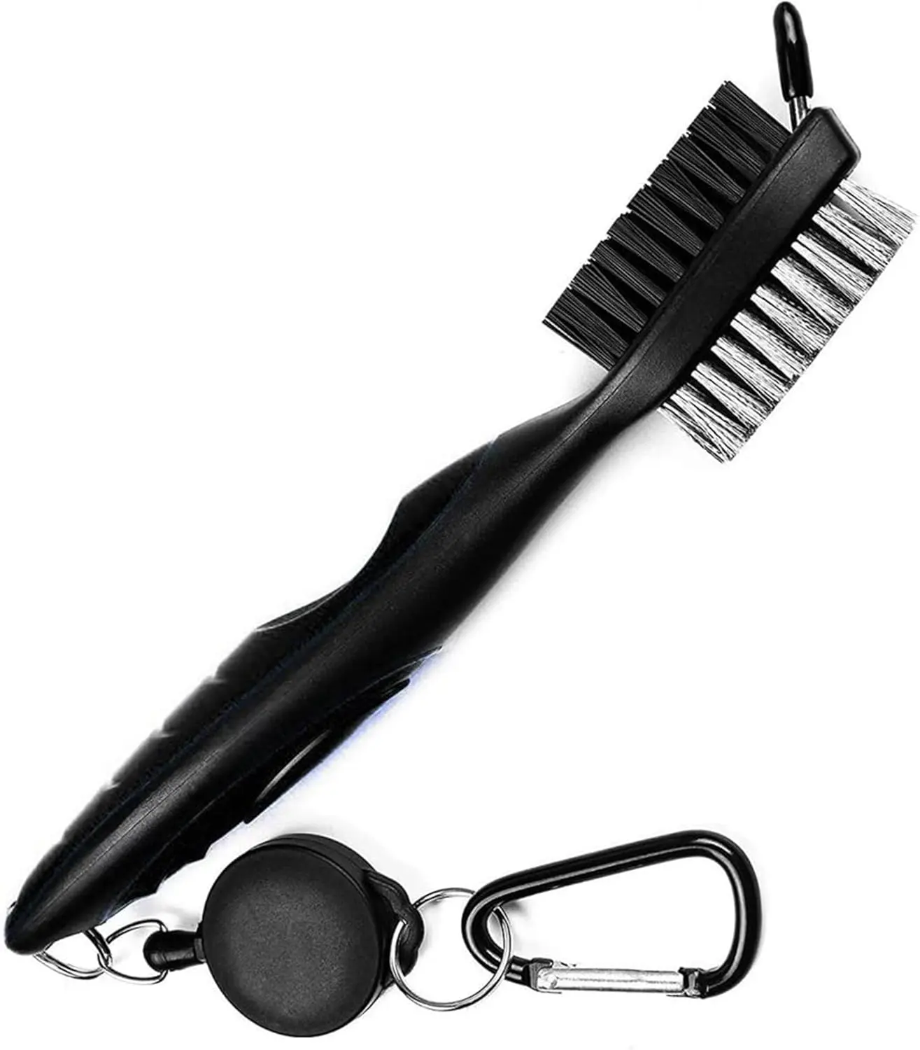 Club Cleaning Brush and Groove Cleaner with Retractable Clip, Extends 2 ft Brass,  Design, Easily Attaches to  Bag(Black)