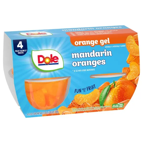 Fruit Bowls Mandarins in Orange Flavored Gel Snacks, 4.3oz 4 Total Cups, Gluten & Dairy Free, Bulk Lunch Snacks for Kids & Adults