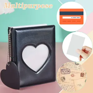 3 Inch Mini Photocard Binder, Heart Hollow Design with 32 Pockets, Mirror Effect Kpop Photo Card Album with Pendant