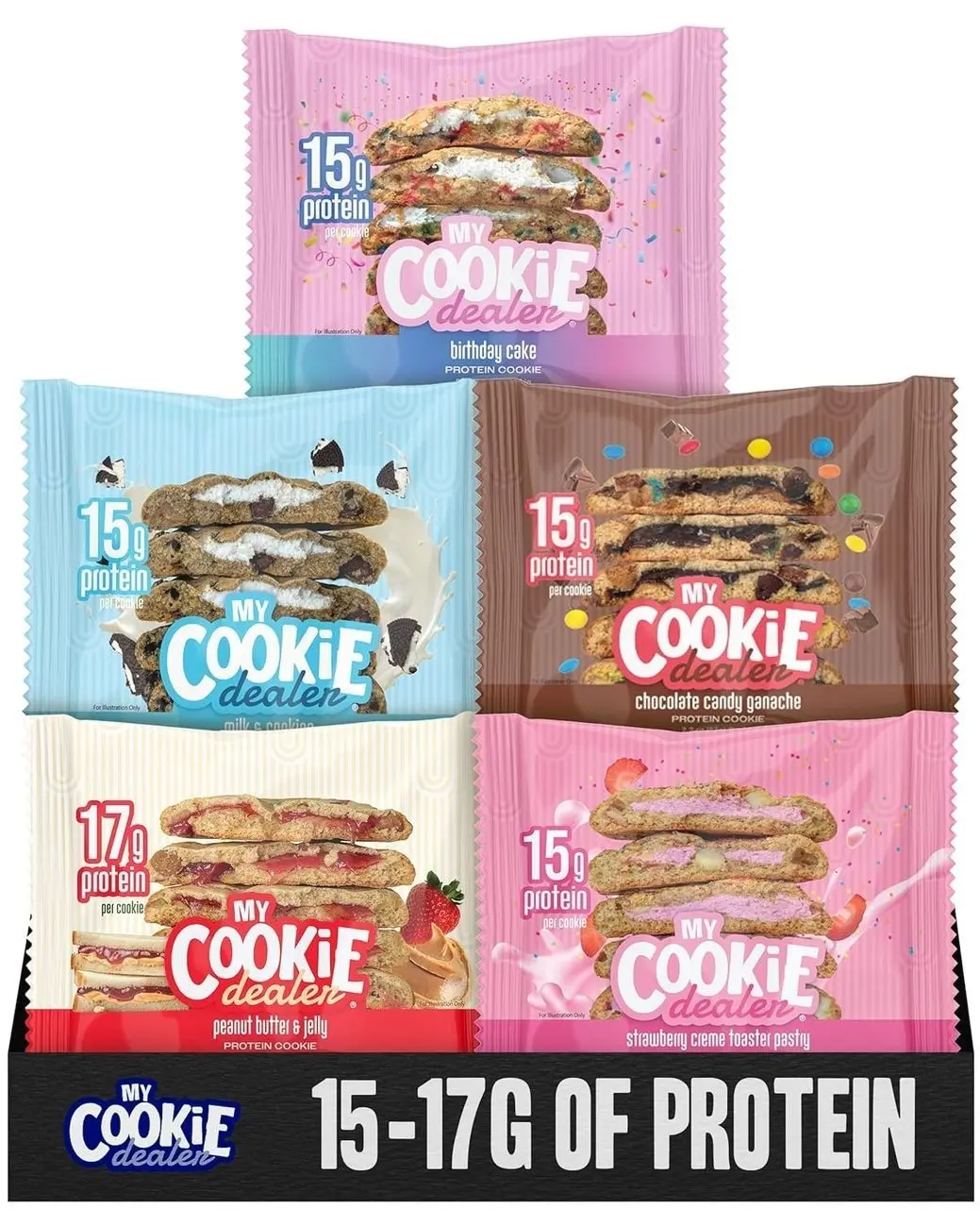 My Cookie Dealer Protein Cookies, Variety Pack (5-Pack, 2.2oz Each) - 15-17g of Protein per Cookie - Individually Wrapped Travel Snacks