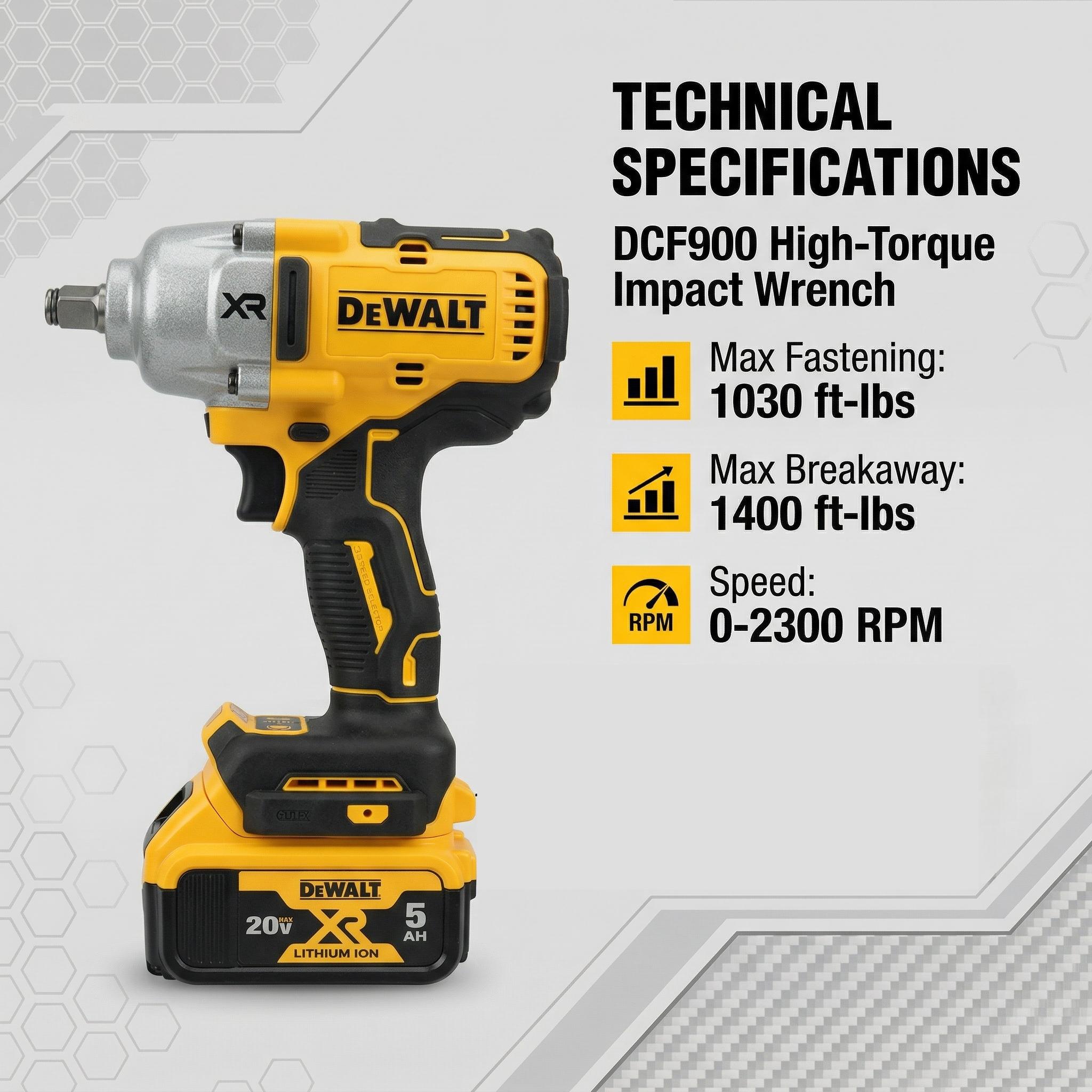 DEWALT DCF900 20V XR Cordless High Torque Impact Wrench 1/2-Inch Hog Ring Anvil 1898Nm Breakaway Torque Brushless Motor for Heavy Truck Repair Structural Steel and Agriculture Equipment Main