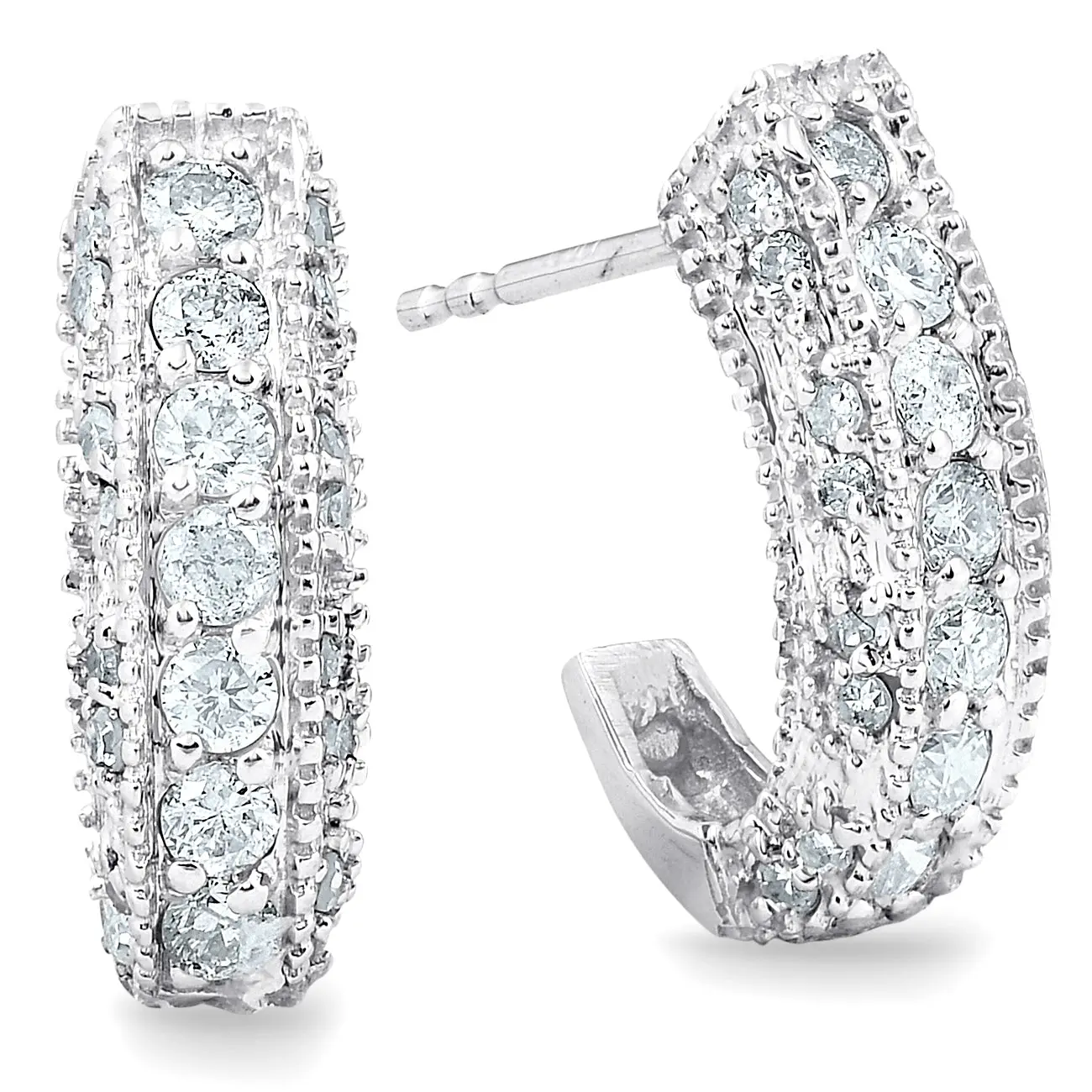 1/2ct Vintage Pave Huggie Hoops Earrings 14K White Gold