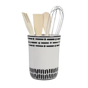 Young's Inc Ceramic Black & White Tool Holder with Tools