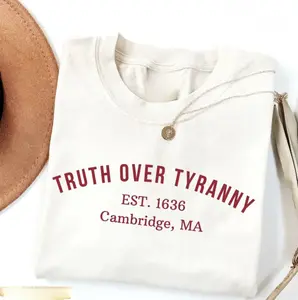 Truth Over Tyranny T-Shirt – Vintage Harvard-Inspired Graphic Tee with “Est. 1636 Cambridge MA” Print, Aesthetic Freedom Shirt for Women & History Lovers, Full Sizes, Full Colors