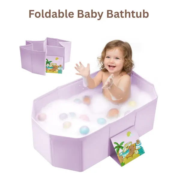 Foldable Baby Bathtub for Newborns & Toddlers 0-6 Years, Portable Infant Bath Tub with Non Slip Base, Drain Plug & Compact Design for Home, Travel & Outdoor Baby Bathing