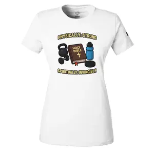 Spiritually Invincible Christian Funny Gym Women's Athletic Crewneck T-Shirt Under Armour, For Bodybuilding, Weightlifting, Workout, Meme, Humor, For Women