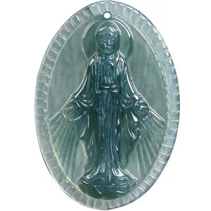Natural Ice Jade Our Lady Pendant Necklace, Unisex Jade Jewelry for Daily Wear And Gifting, Smooth Translucent Jade Carving With Symbolic Peaceful Meaning And Refined Finish