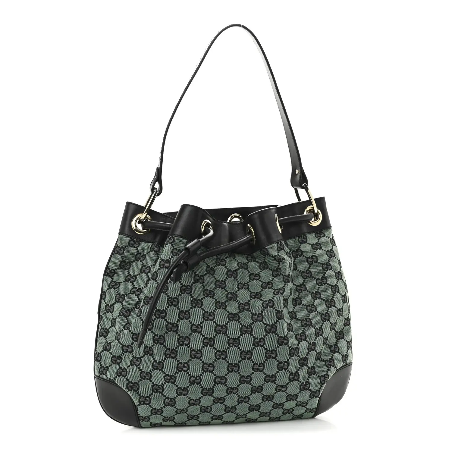 Pre-owned GUCCI Canvas Shoulder Bags Monogram Drawstring Shoulder Bag Green