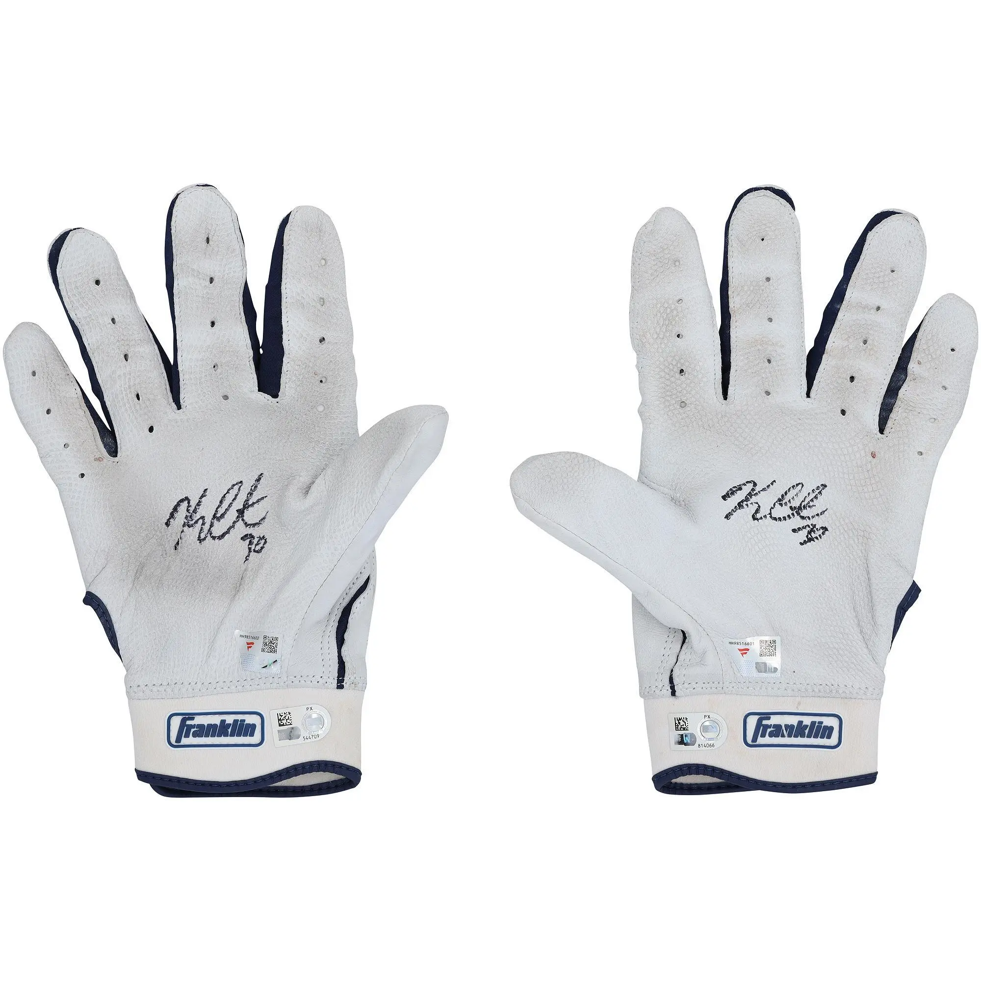 Kerry Carpenter Detroit Tigers Autographed Game-Used White and Navy Franklin Batting Gloves from the 2025 MLB Season - HH98516601-02 - Fanatics Authentic Certified