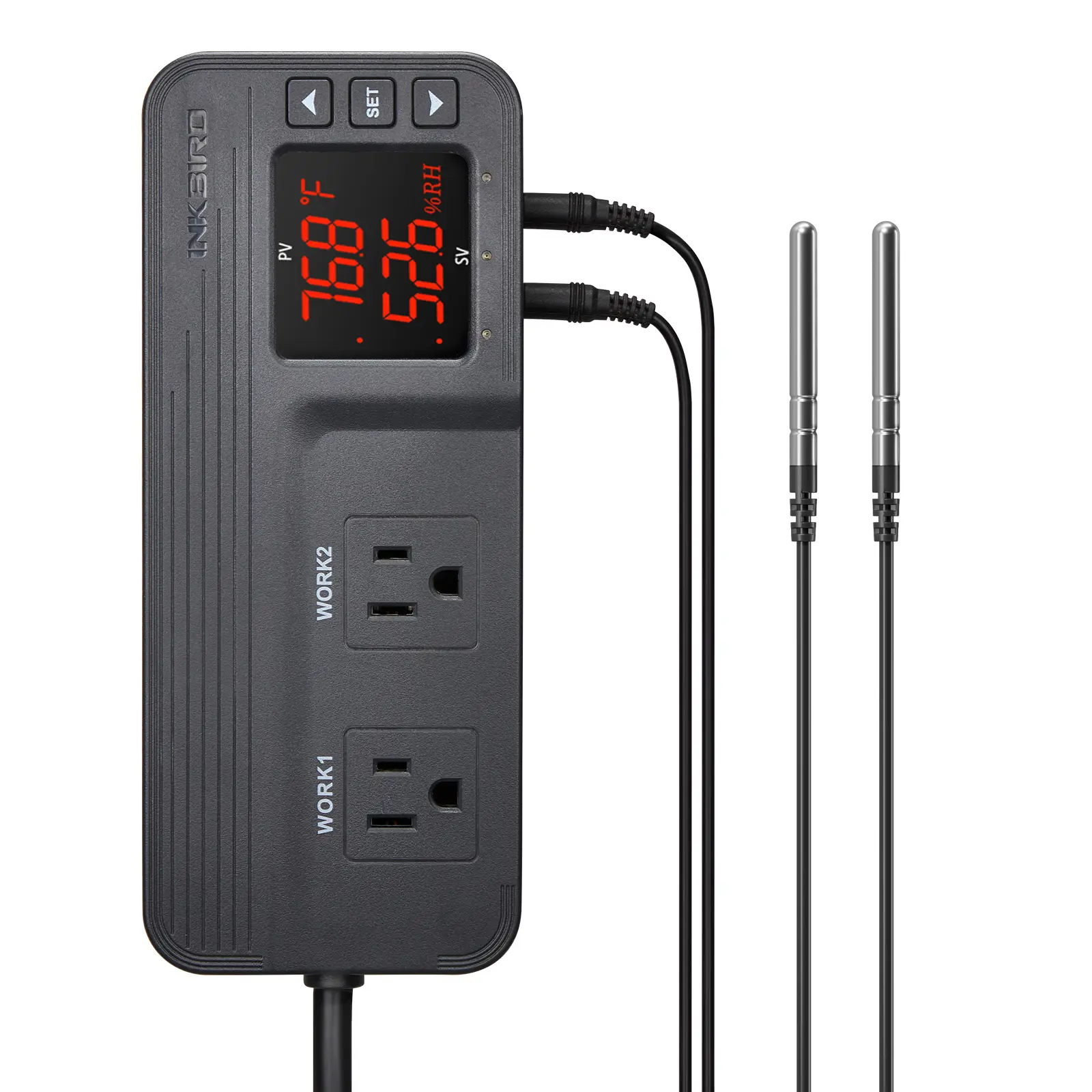 Temperature Controller with Dual Temperature Sensor AC Dual Stage Outlet Thermostat with 12 Period Time Stage 1800W ETL Listed