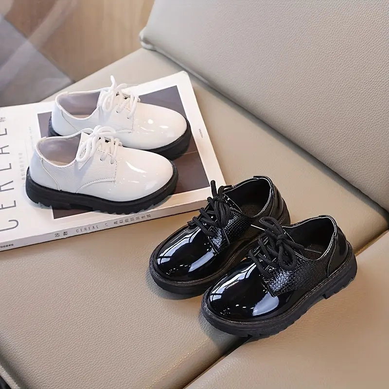 Boys' Stylish Solid Color Lace-Up Flat Fashion Shoes (White/Black) - PU Upper, TPR Sole, Comfortable | Spring/Fall Casual Wear, Christmas Gifts