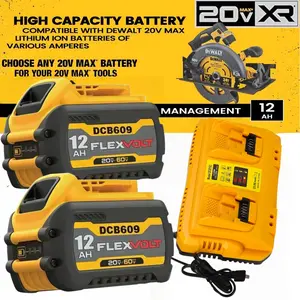2 Pack DeWalt 20V 12.0Ah Replacement Battery and Charger– Compatible with DCB609/DCB612