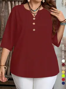 Women's Casual Simple Shirt, Perfect for Spring Summer Fall, Valentine's Day Gift, Pure Color V-Neck Blouse, Plus Size Fashion Top