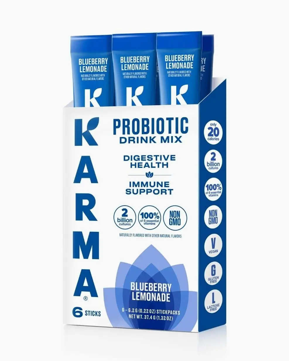 Karma Probiotic Hydration Packet - 6 Pack, Blueberry Lemonade Powder Drink Mix Stick - On-The-Go Immune & Gut Health Support