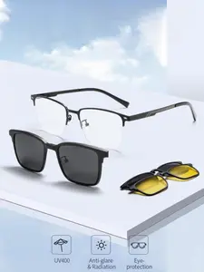 Men's business Stainless Steel Anti blue light glasses combination set polarized night vision multi-functional glasses 6302