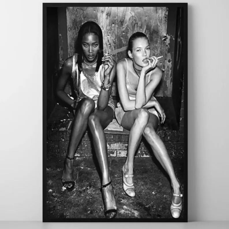 Black & White Kate Moss Naomi Campbell Smoking Poster, Urban