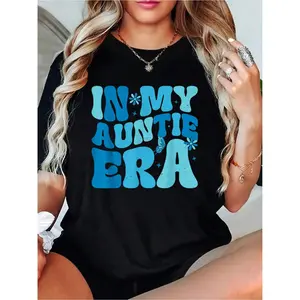 In My Auntie Era Baby Announcement For Aunt Mothers Day Blue T-Shirt T-Shirt Women Fashion Tshirt Woman Print Short Sleeved Round Neck Women Holiday Tee Top