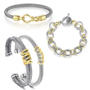 Aprilery Two-Tone Mixed Motif Jewelry Set – Moebius, Chain & Heart Accent Bracelets