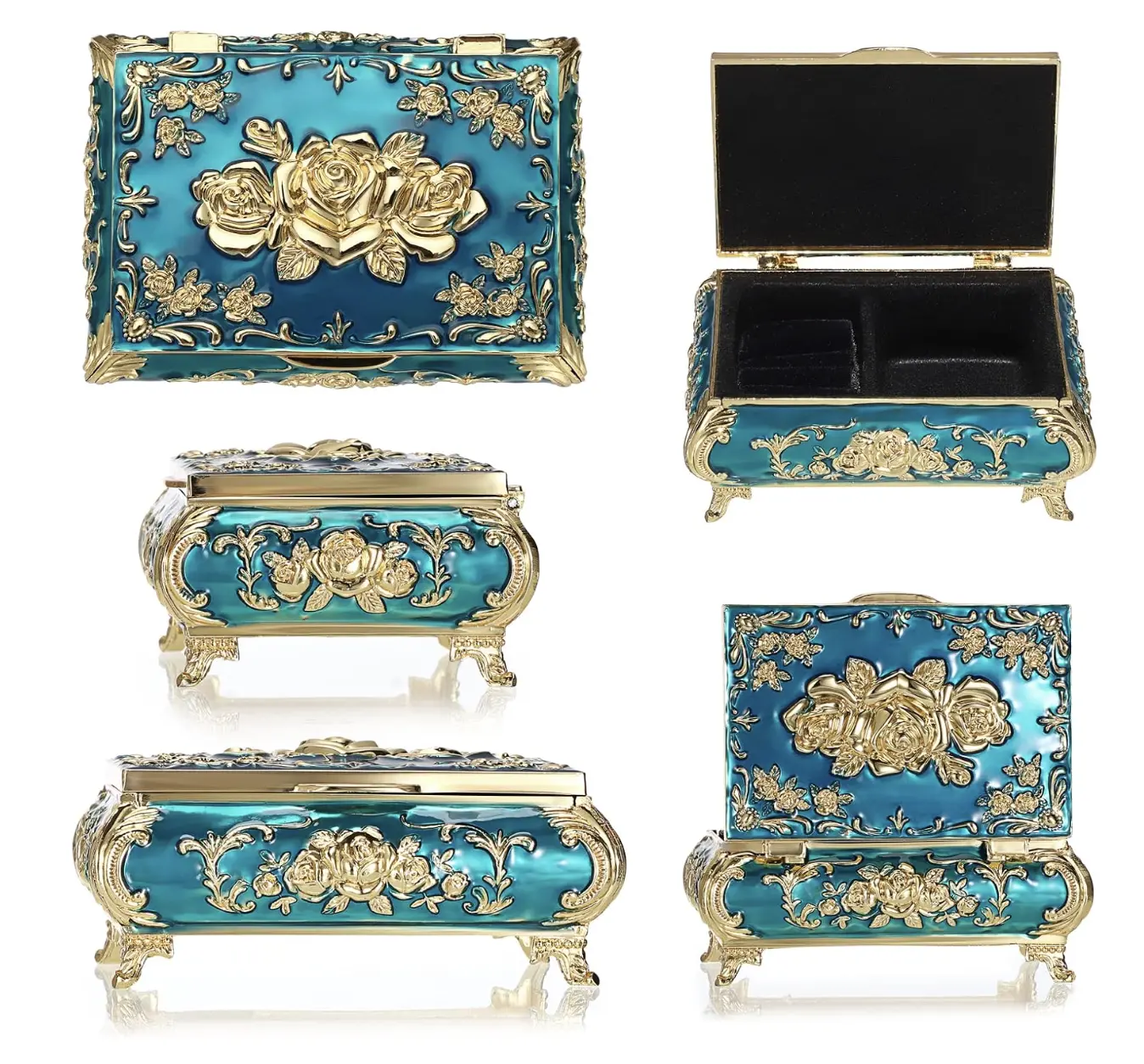 Vintage Metal Jewelry Box Small Treasure Chest Case Trinket Organizer Earrings Necklace Bracelet Storage Box Ring Box Holder Keepsake Box for Women