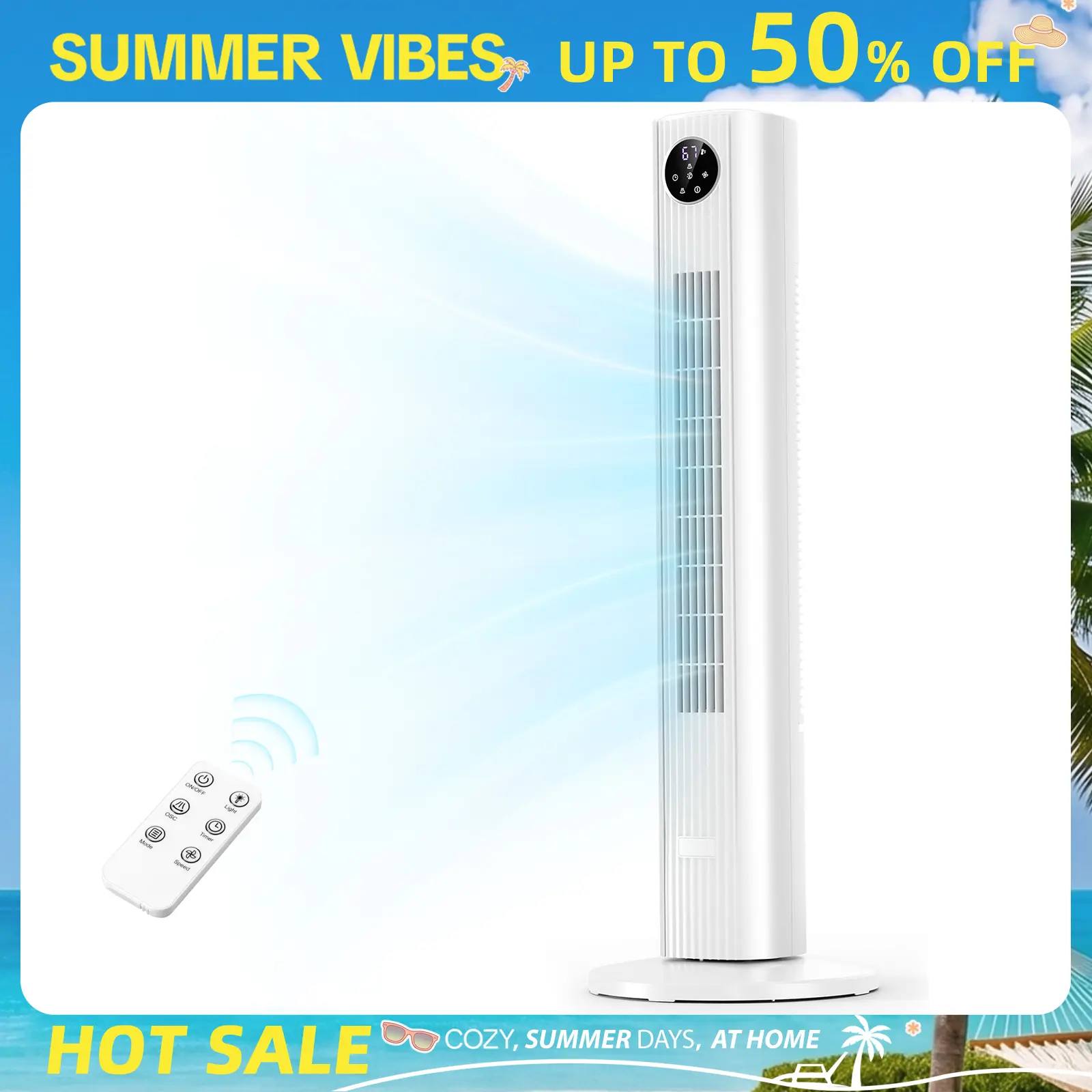 Antarctic Star Tower Fan Portable Electric 85° Oscillating Fan with Remote Control, Quiet Operation, 3 Speed Settings & 12H Timer, Bladeless Standing Floor Fan for Bedroom & Office[No Cooling] [No Temperature Adjustment]