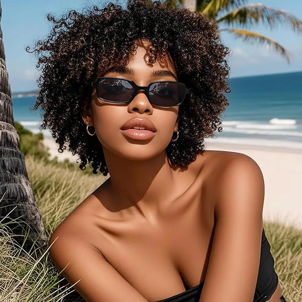 4 Pack Retro Oval Rectangular Sunglasses Small Vintage UV Protection SummerVibes】2/4Pcs Retro Rectangular Oval Sunglasses for  main image 3