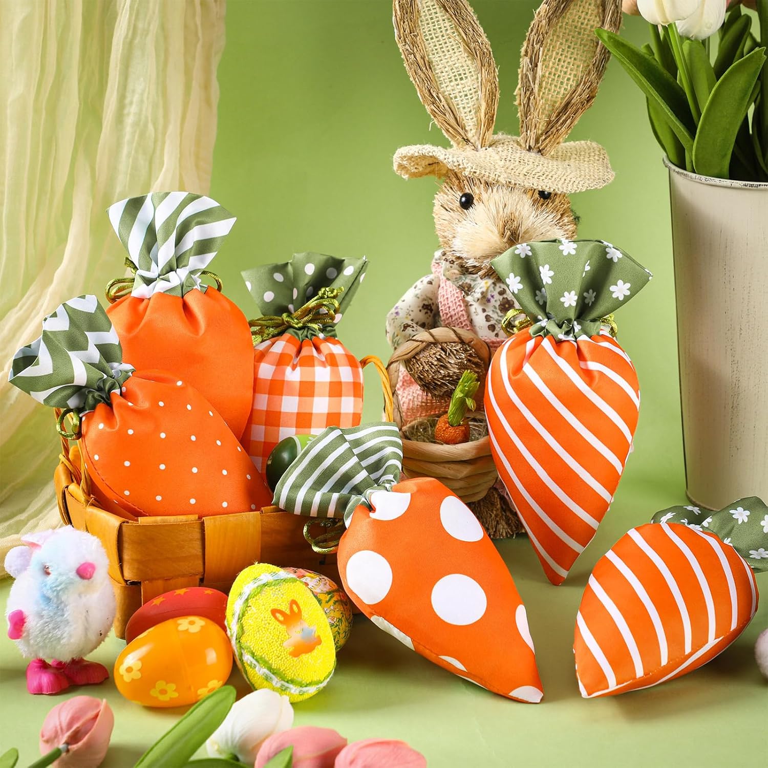 12/24 Pcs Easter Carrot Goodie Bags Fabric Drawstring Candy Bags Treat Gift Bags for Student Adult Office Employee Coworker,Easter Basket Stuffer for Egg Hunt,Outdoor Church School Classroom Decorations,Spring Birthday Party Supplies,Class Gift Exchange