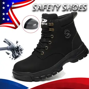 Waterproof Safety Boots Men Indestructible Steel Toe Work Boots Anti-smash Stab-resistant Safety Shoes High quality texture Anti-slip Roofing Shoes Waterproof boots work hiking boots sneakers