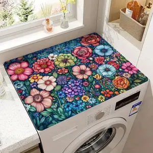Flower Pattern Washing Machine Mat, Non-slip Washing Machine Cover, Decorative Kitchen Accessories for Home Bathroom