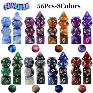A set of 56 star-shaped dice, including D4, D6, D8, D10, D12, D20, and other polyhedral dice, suitable for TRPG 'Dungeons & Dragons' board games, creative game dice, and game gifts!