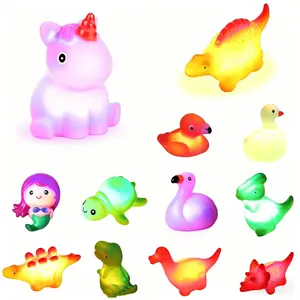 Light up Bath Toys for Kids 3-8, Unicorn Bath Toys Light Up Floating Rubber Toys, Flashing Color Changing Light in Water, 5PCS Dinosaur Light-Up Bath Toy