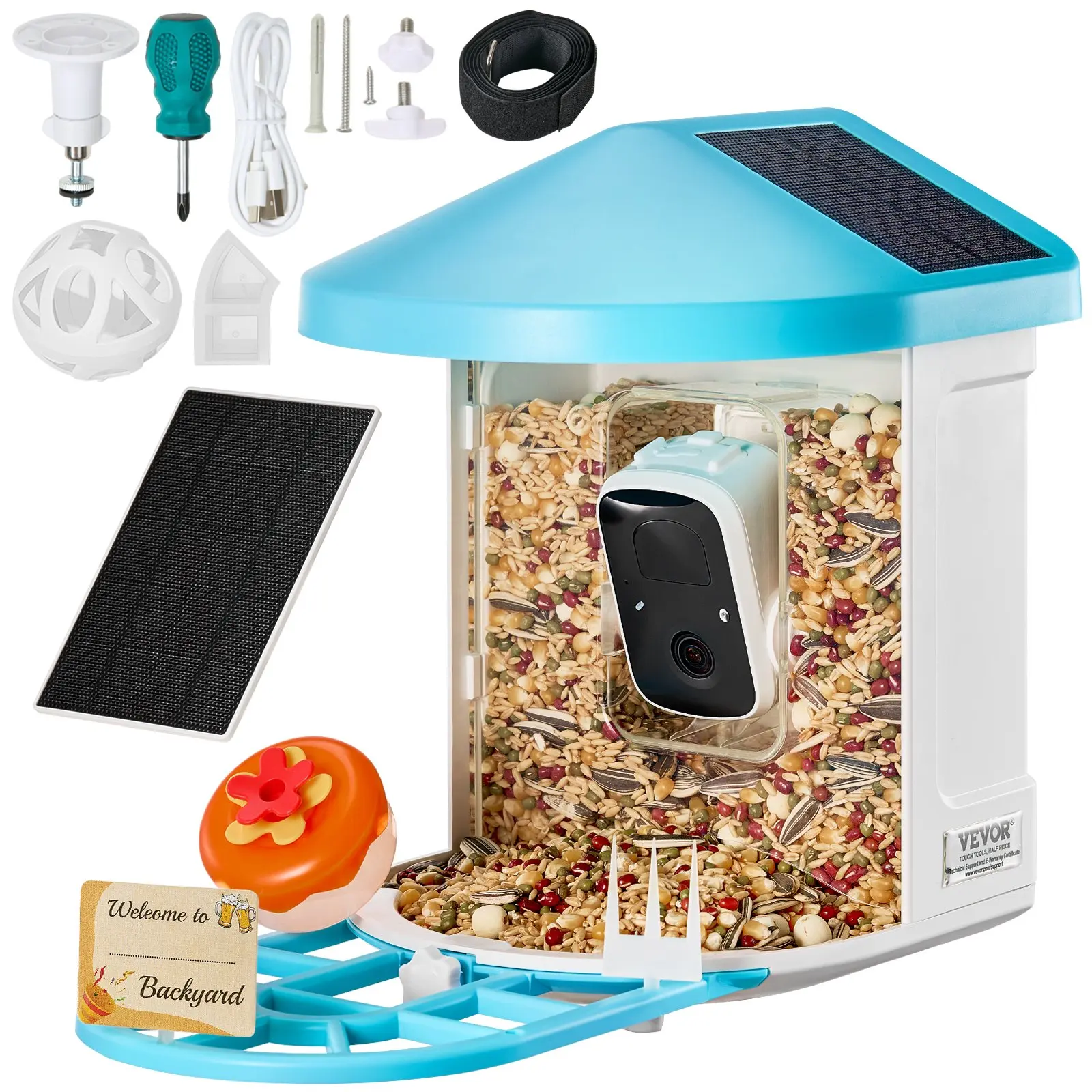 【summerfinds】VEVOR Smart Bird Feeding Station with Camera, Solar Panels, AI Identification for 10000+ Species, 145° Wide Angle, Night Vision, Dustproof Feed Dispenser, Father's Day Gift Option