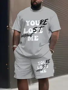 Men's Plus Size Casual Sportswear Set, Loose Fit T-Shirt and Shorts, Comfortable Polyester Blend, Perfect for Summer