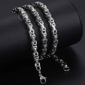 Hermah 5/7mm Stainless Steel Byzantine Chain Necklace for Men Jewelry Fashion Mens Necklaces Chains 18-30inch