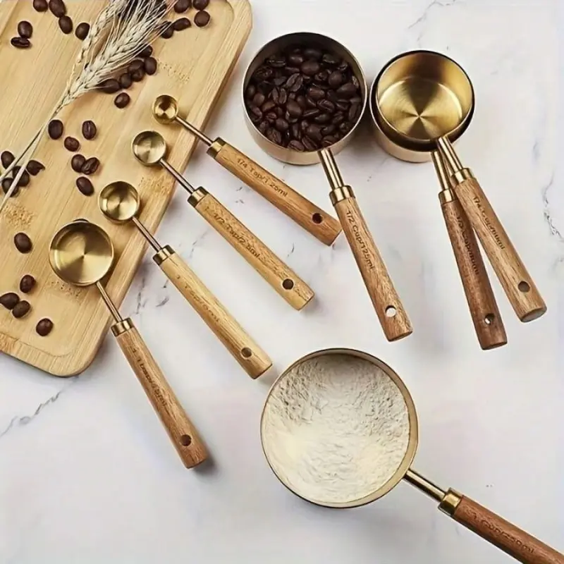 Stainless Steel Measuring Cup and Spoon Set, Measuring Cup Included, 8 Piece Multifunctional Cooking Measuring Spoons with Handle, Kitchenware, Kitchen Measuring Utensils, Food Measuring Tool, Kitchen Accessories, Kitchen Gadgets