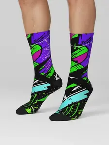 1 Pair Hip Hop Fashion Graffiti Print Men's compression Socks Street Style Printed Funny Novelty Happy Crew Sock