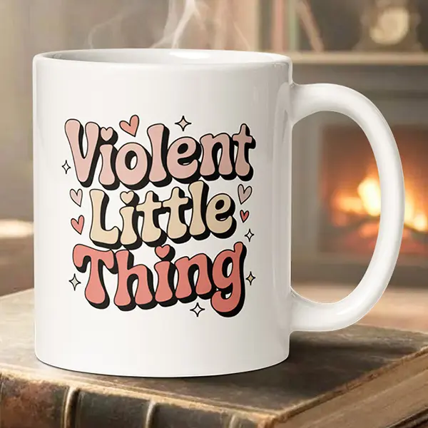 Violent Little Thing Mug | Retro Bookish Coffee Mug | Cute Fantasy Gift | Romantasy Pastel Aesthetic Mug | 11oz & 15oz Ceramic