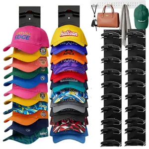 Hat Organizer for Caps 2Pack, Hat Rack for Wall with Strong Adhesive Hold up to 20 Hats, Hat Hanger Holder Display for Door Closet, Storage Multilayer Two Mounting Summervibes