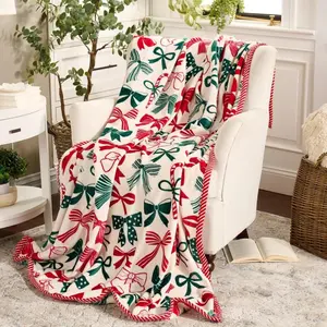 Luxurious 60x80 Holiday Decorative Printed Throw Blanket Featuring Elegant Border