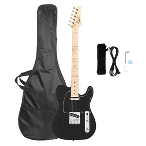 Glarry GTL Maple Fingerboard Electric Guitar Bag Strap Plectrum Connecting Wire Spanner Tool, Black