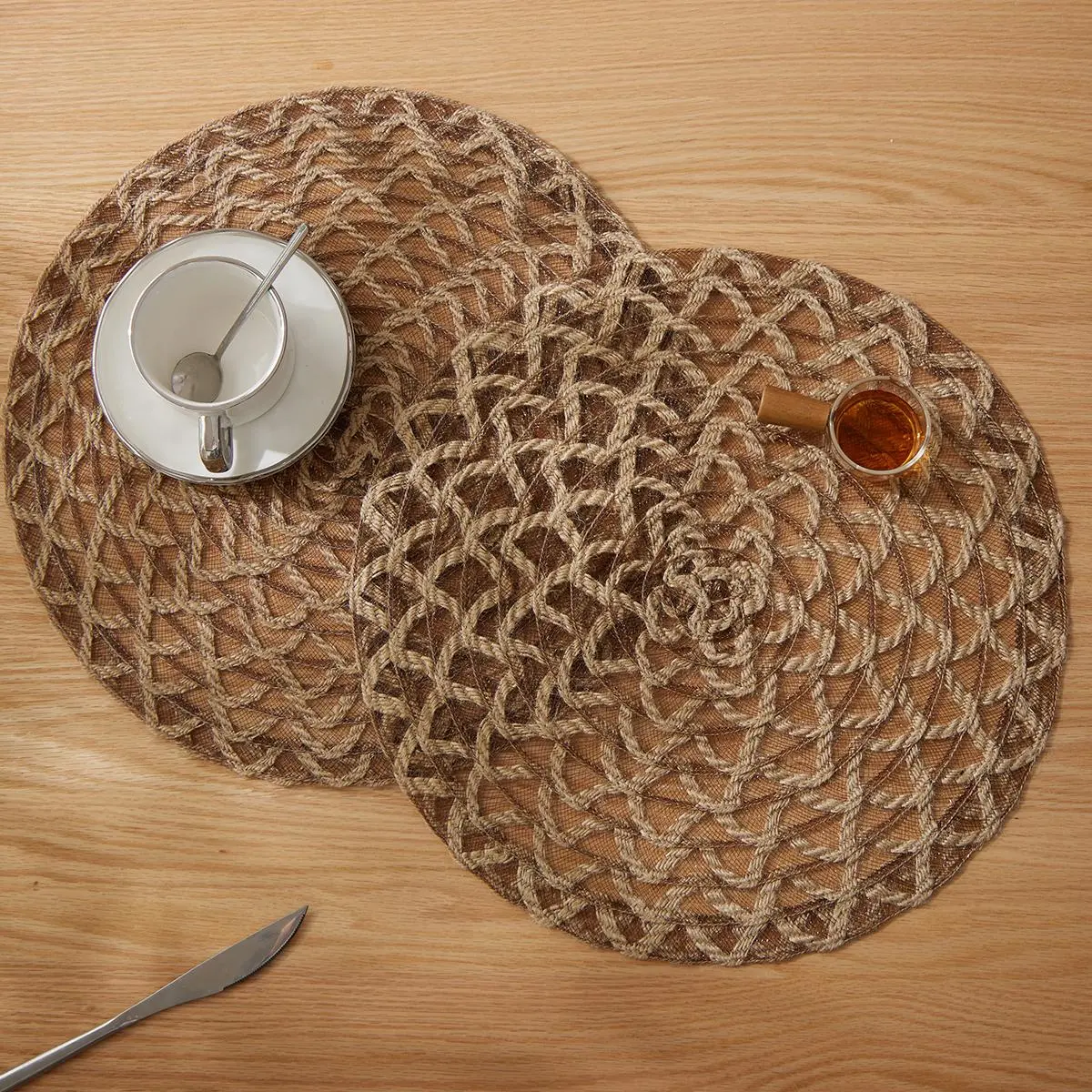 Boho Style Braided Place Mat, 6pcs Non-slip Heat Resistant Placemat, Kitchen Decorative Placemat, Round Table Mat for Home Kitchen Dining Room Decor, Boho Placemats Set