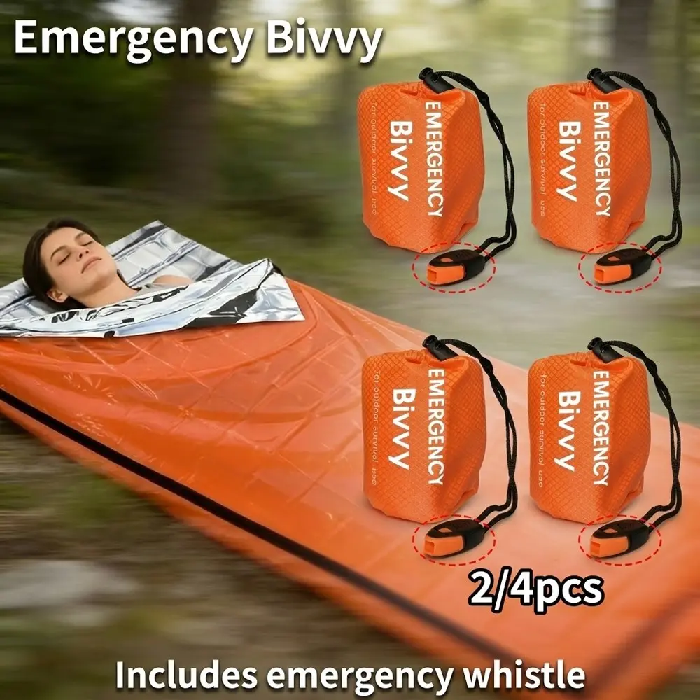 Outdoor Emergency Sleeping Bag Set (2/4 Pieces), Survival Insulation First Aid Blanket, Includes Emergency Whistle Storage Bag, Outdoor Survival Supplies, Emergency Survival Gear, Survival Gear And Supplies